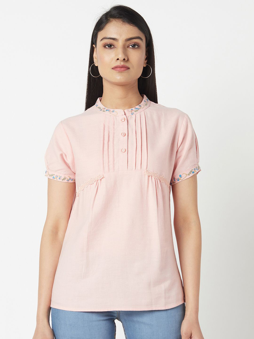 Miss Grace Embroidered Mandarin Collar Top