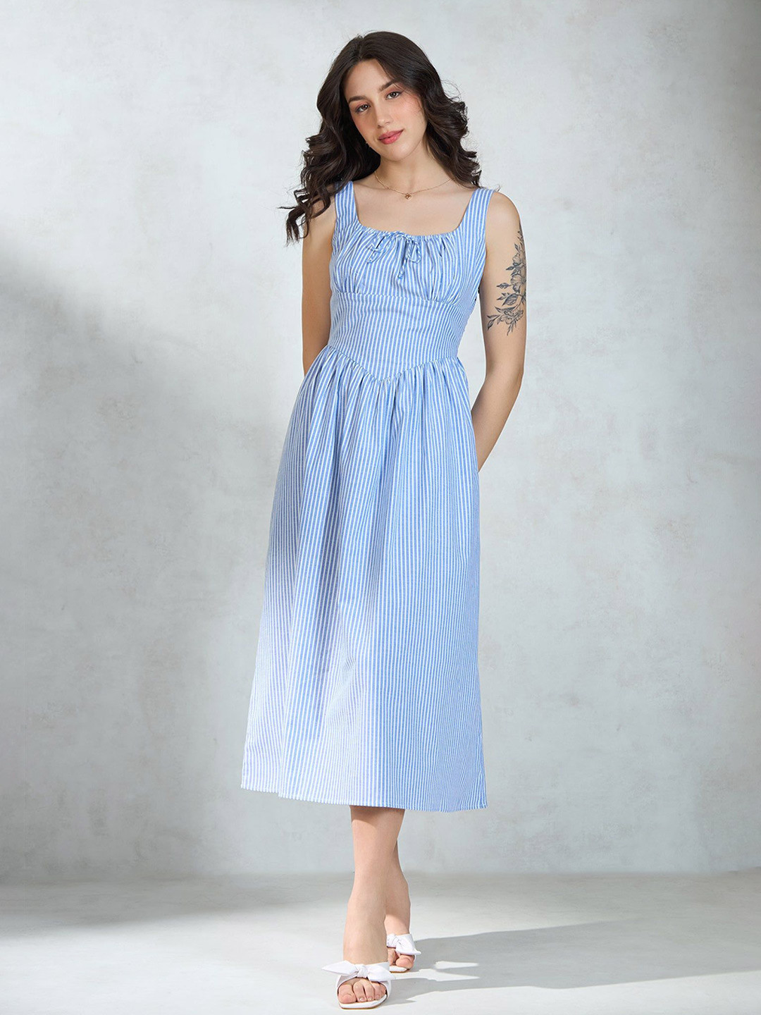 Virgio Pure Cotton Sleeveless Stripe Flare Dress