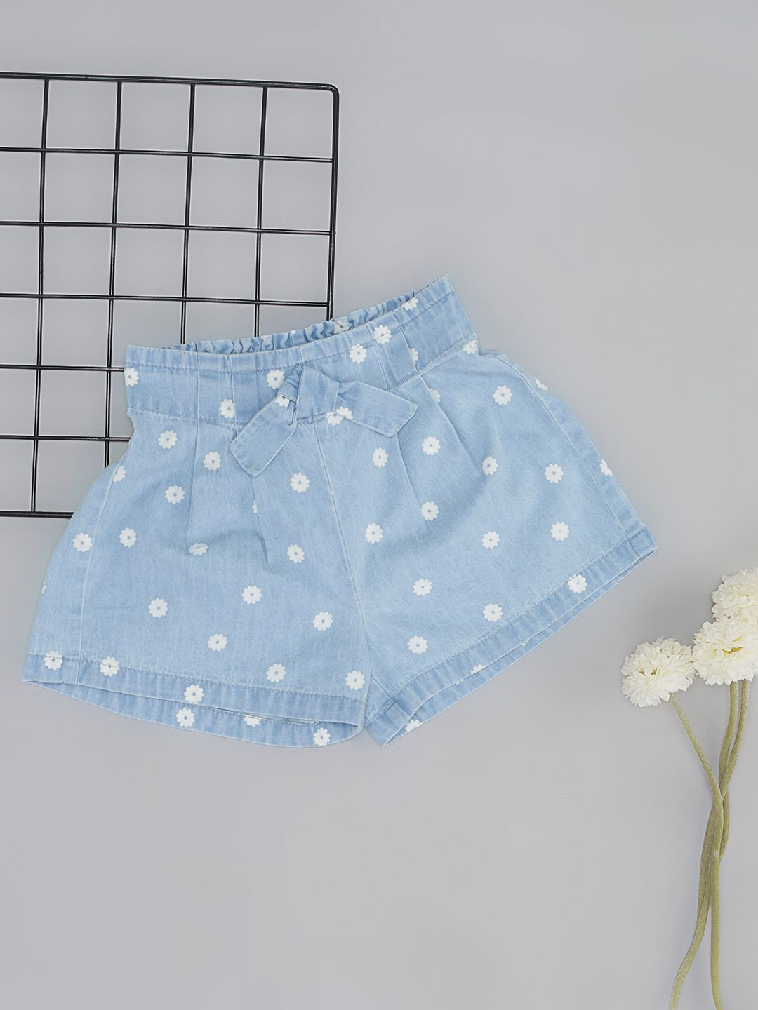 Pantaloons Junior Girls Floral Printed Loose Fit Denim Shorts
