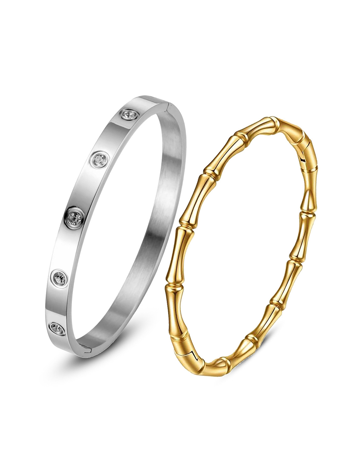 DressBerry Women 2 American Diamond Temple Silver-Plated Bangle-Style Bracelet