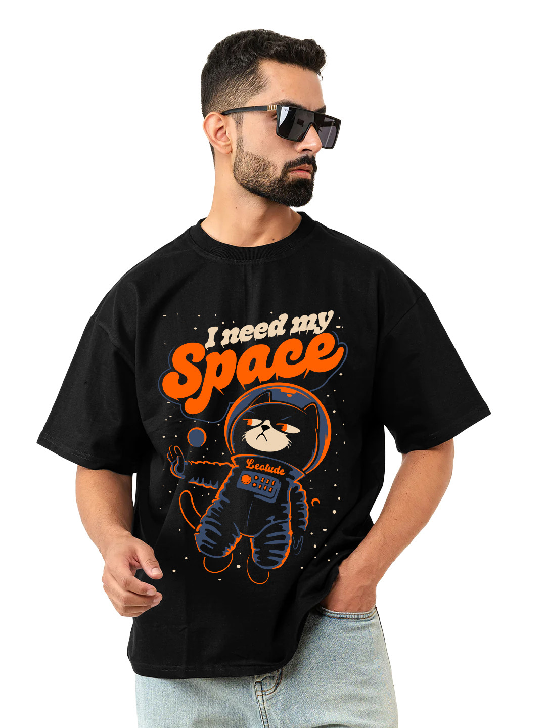 Leotude Men Graphic Printed Round Neck Cotton Relaxed Fit T-shirt