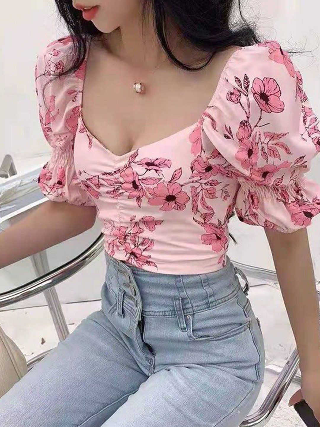 MADE FOR HER LABEL Floral Print Blouson Top