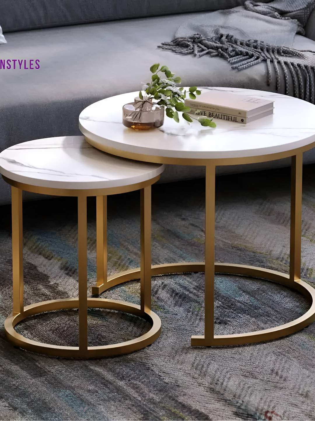LivIn Styles White & Yellow Round CoffeeTable