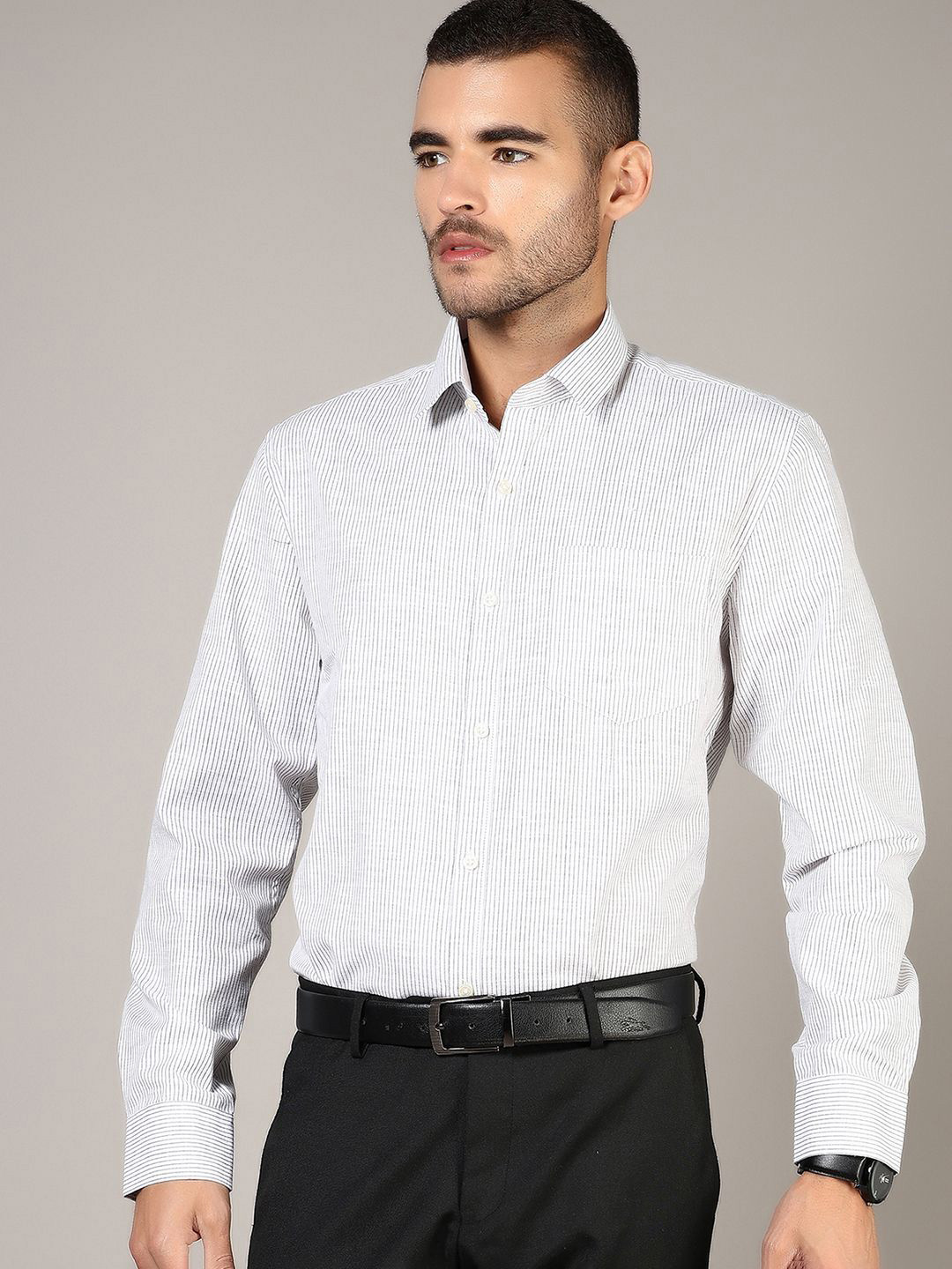 J White by Vmart Men Grid Tattersall Checks Opaque Striped Casual Shirt