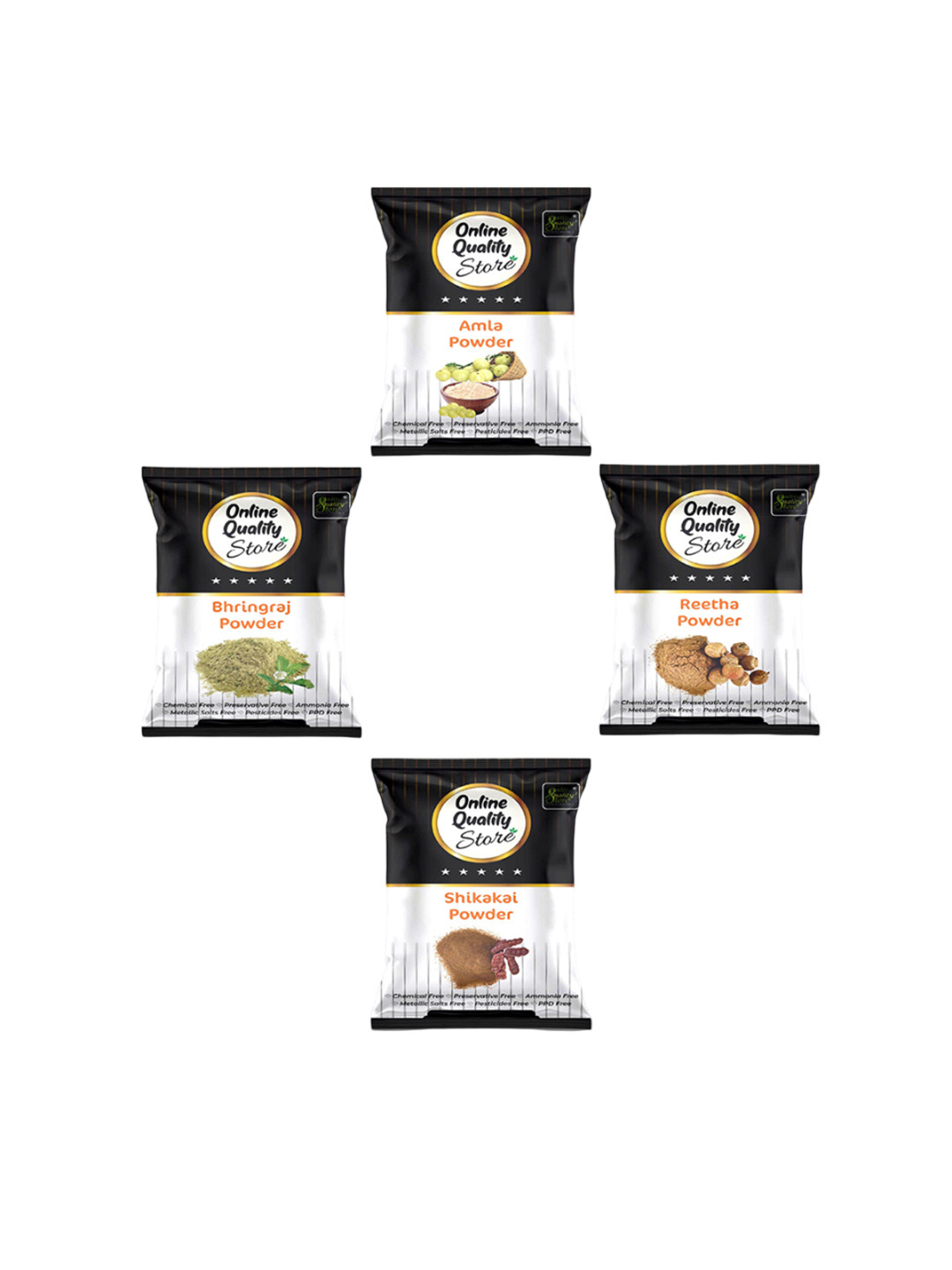 Online Quality Store Set Of 4 Organic Amla Reetha Shikakai Bhringraj Powder - 100g Each