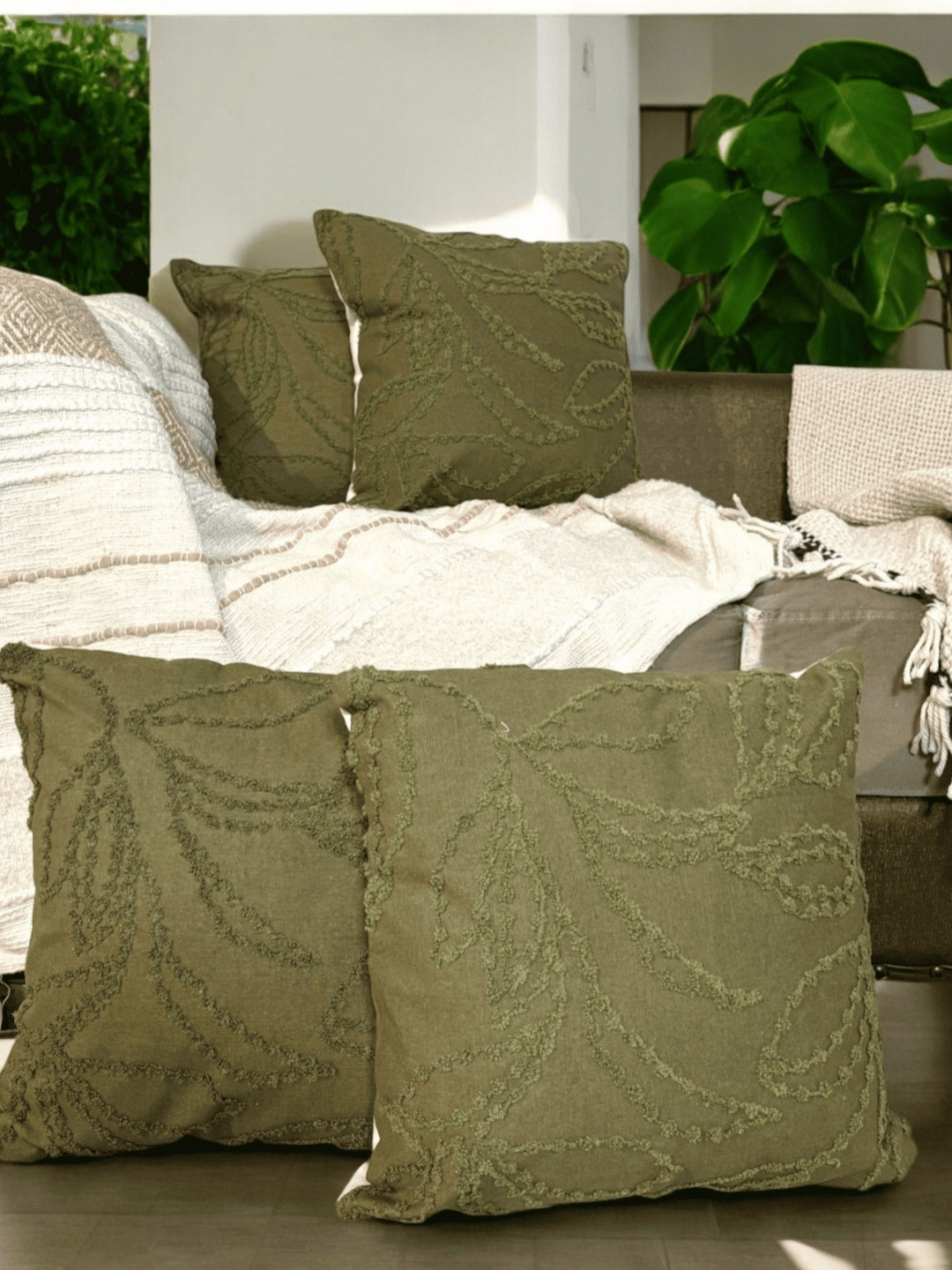 LUSHLYF Green Set of 4 Quirky Square Cushion Covers