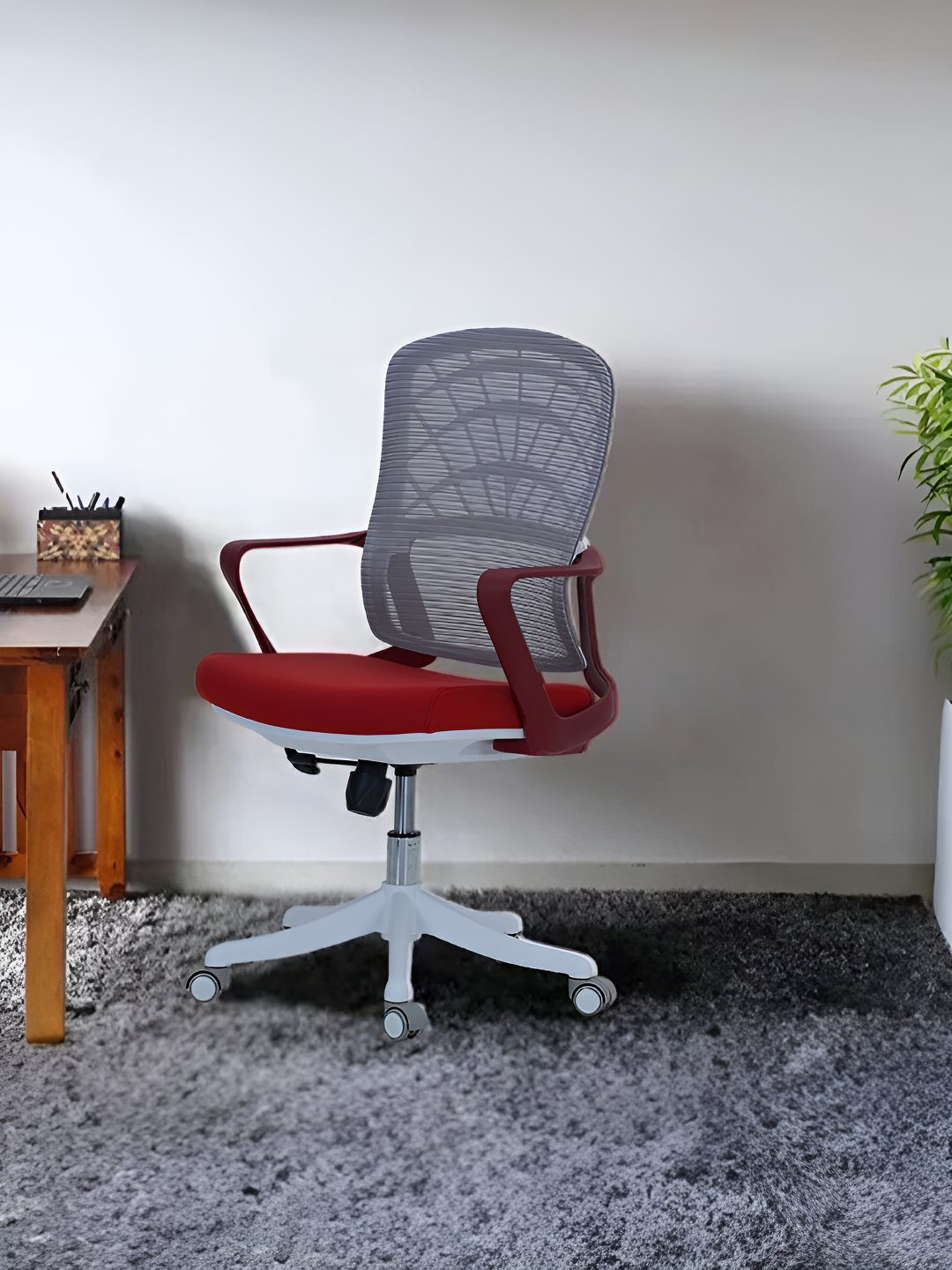 Royaloak Grey & Maroon Rome Italian Mesh Study Arm Chair