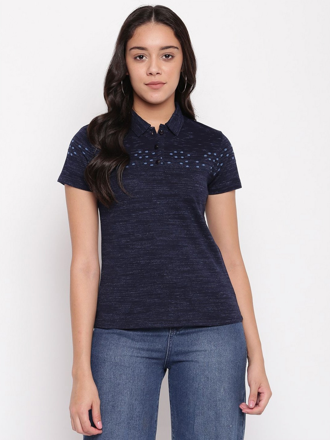 Miss Grace Women Printed Polo Collar T-shirt