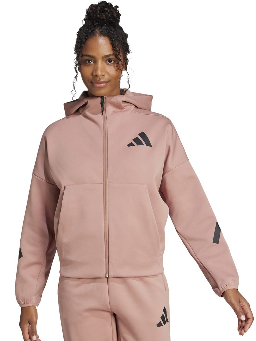 ADIDAS W Z.N.E. FZ  Brand Logo Printed Long Sleeve Hooded Jacket