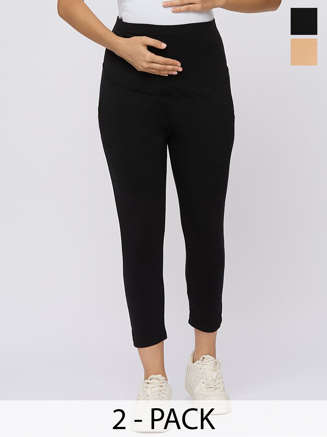 Evamomies Women Pack Of 2 Mid-Rise Ankle-Length Maternity Leggings