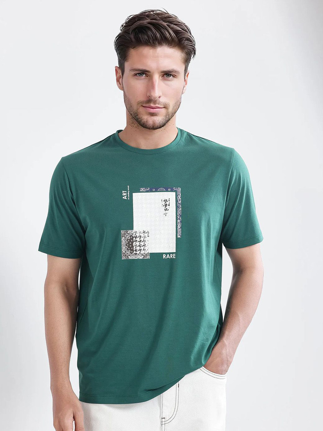 RARE RABBIT Men Printed Applique T-shirt