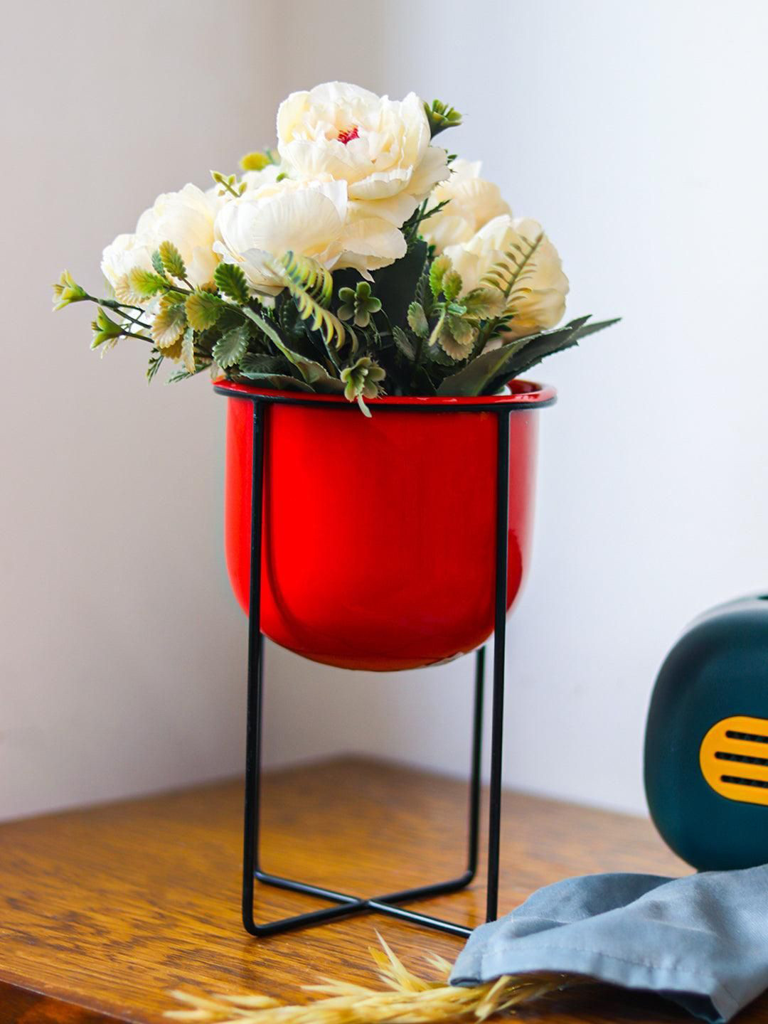 MARKET99 Red 2 Pieces Rose Bonsai Artificial Plant With Pot