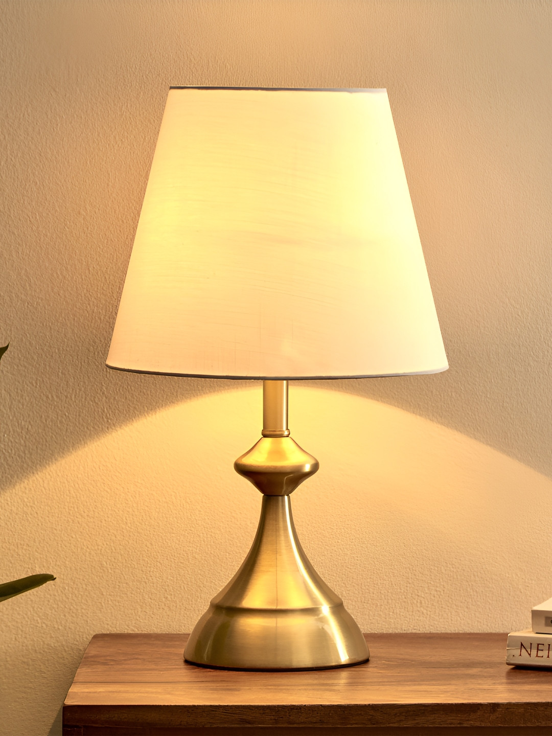Home Centre Gold-Toned Metal Frusturical Shaped Table Lamp