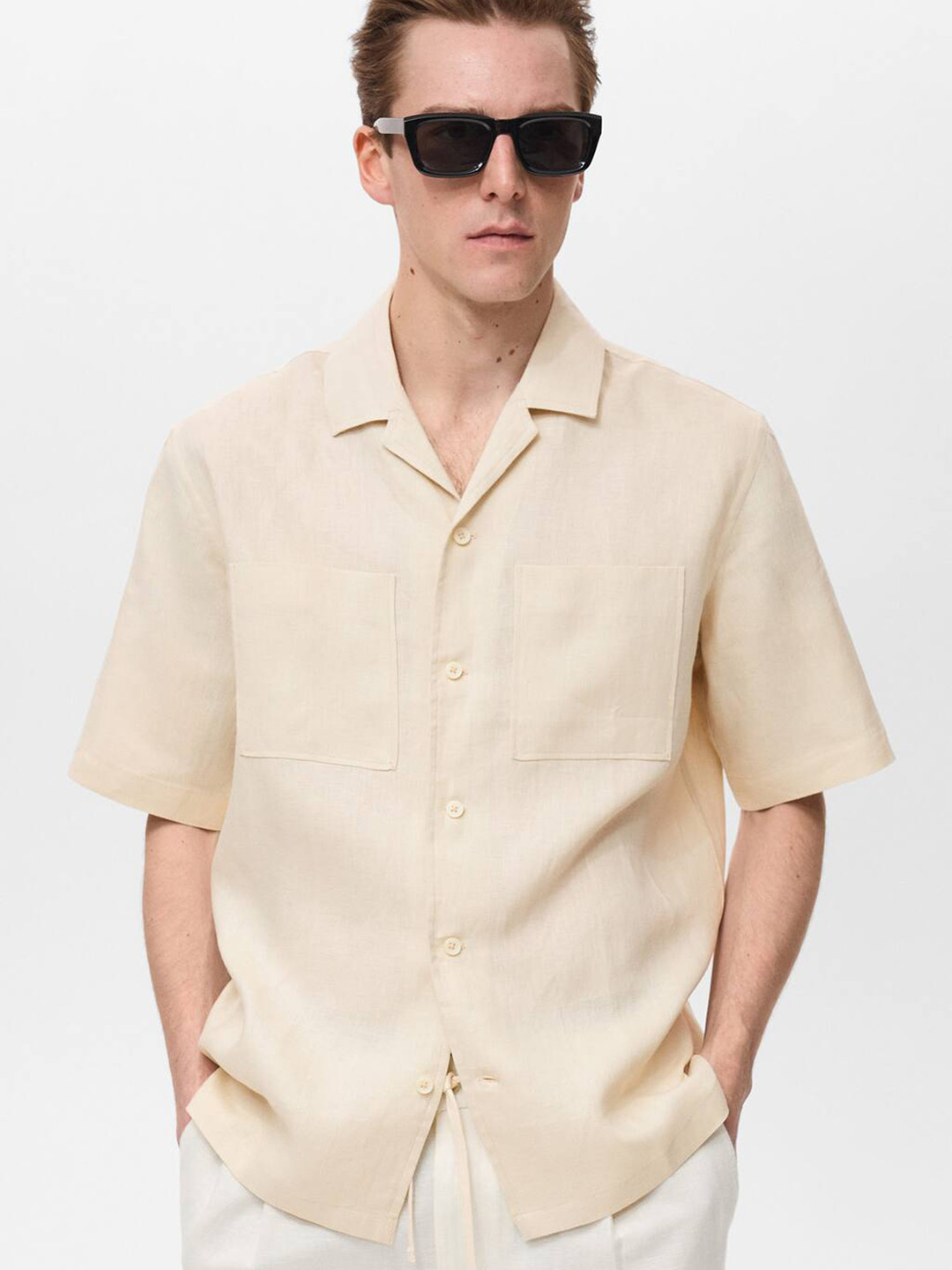 MANGO MAN Pure Linen Bowling Shirt
