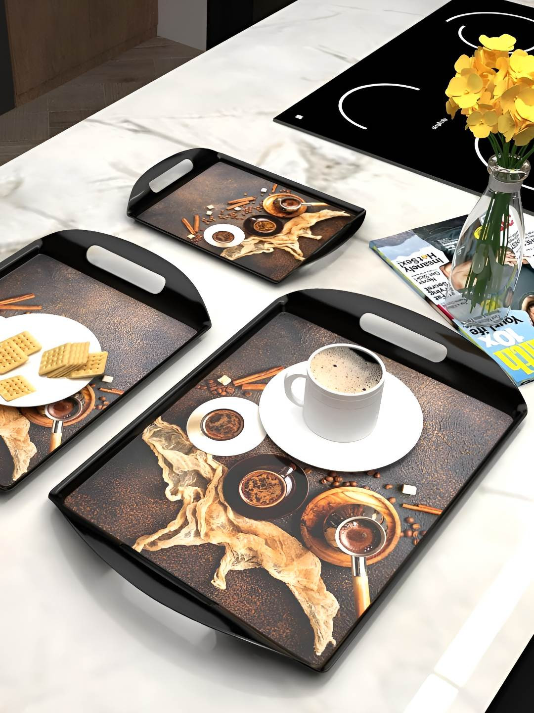 Castleite Black 2025 Melamine 3 Pieces Dishwasher Safe Serving Tray