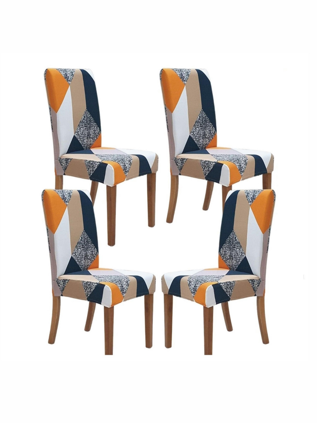 FAVRIA Blue & Orange 4 Pieces Geometric Printed Stretchable Dining Chair Covers