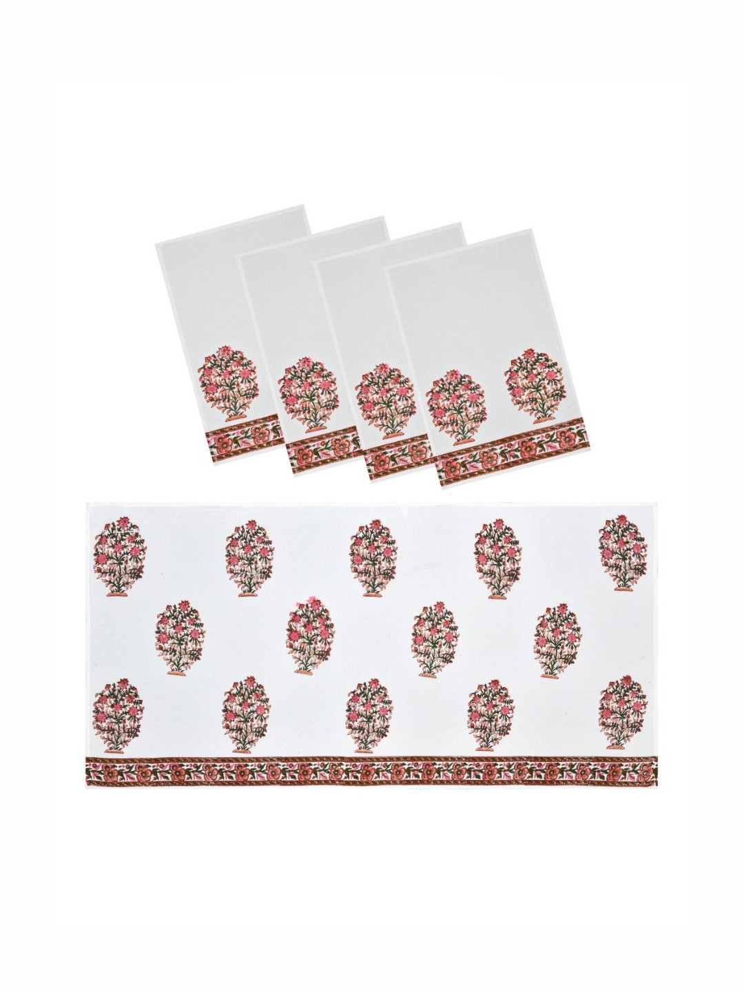 BLOCKS OF INDIA Peach-Coloured & White 5 Piece Printed Cotton 210 GSM Towel Set