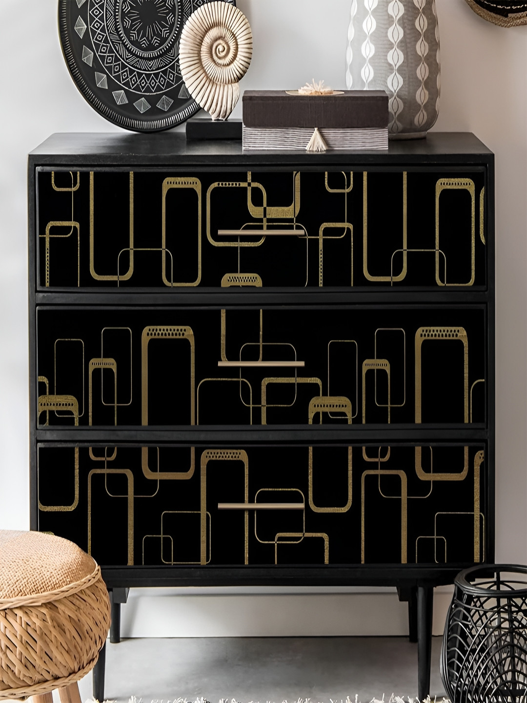 HOMEMATES Black & Gold Printed Self-Adhesive Waterproof Wall Sticker