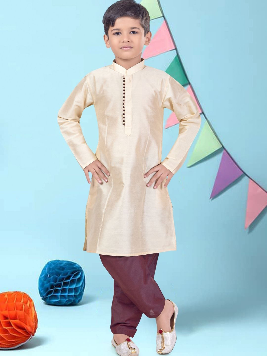 Pehanaava Boys Mandarin Collar Eid Festive Kurta With Pyjamas & Topi