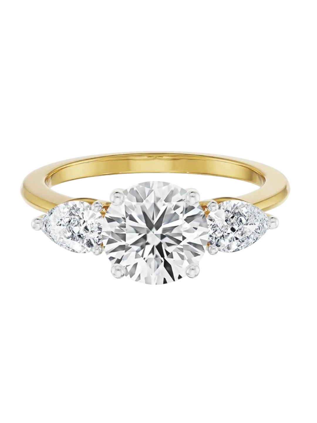 Emori Three Stone Pear Engagement Lab Diamond Ring in 18KT Gold