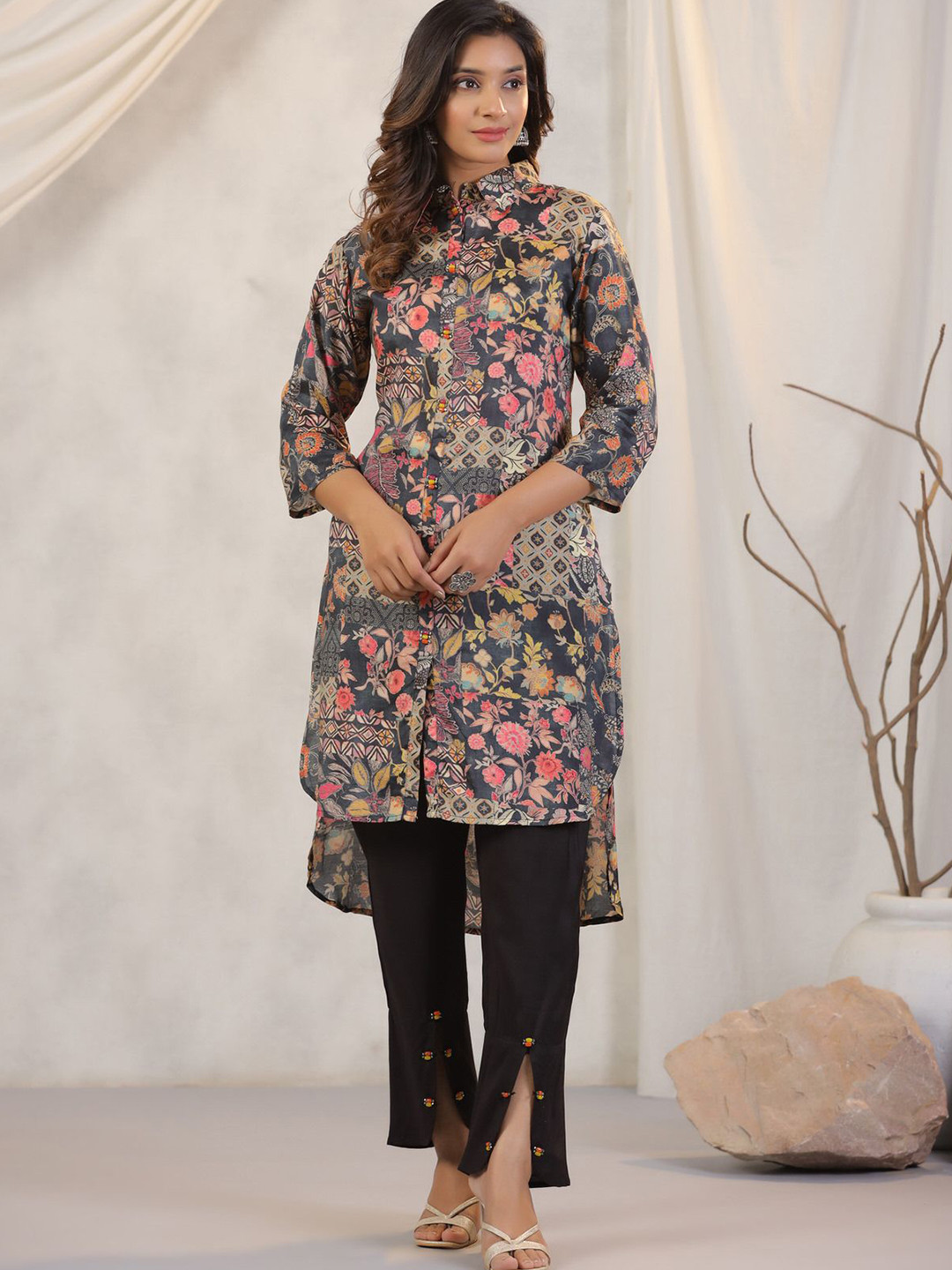 JISORA Women's Printed Russian Silk Co-ord