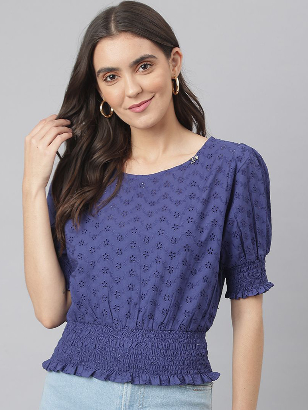 Miss Grace Embroidered Puff Sleeve Top