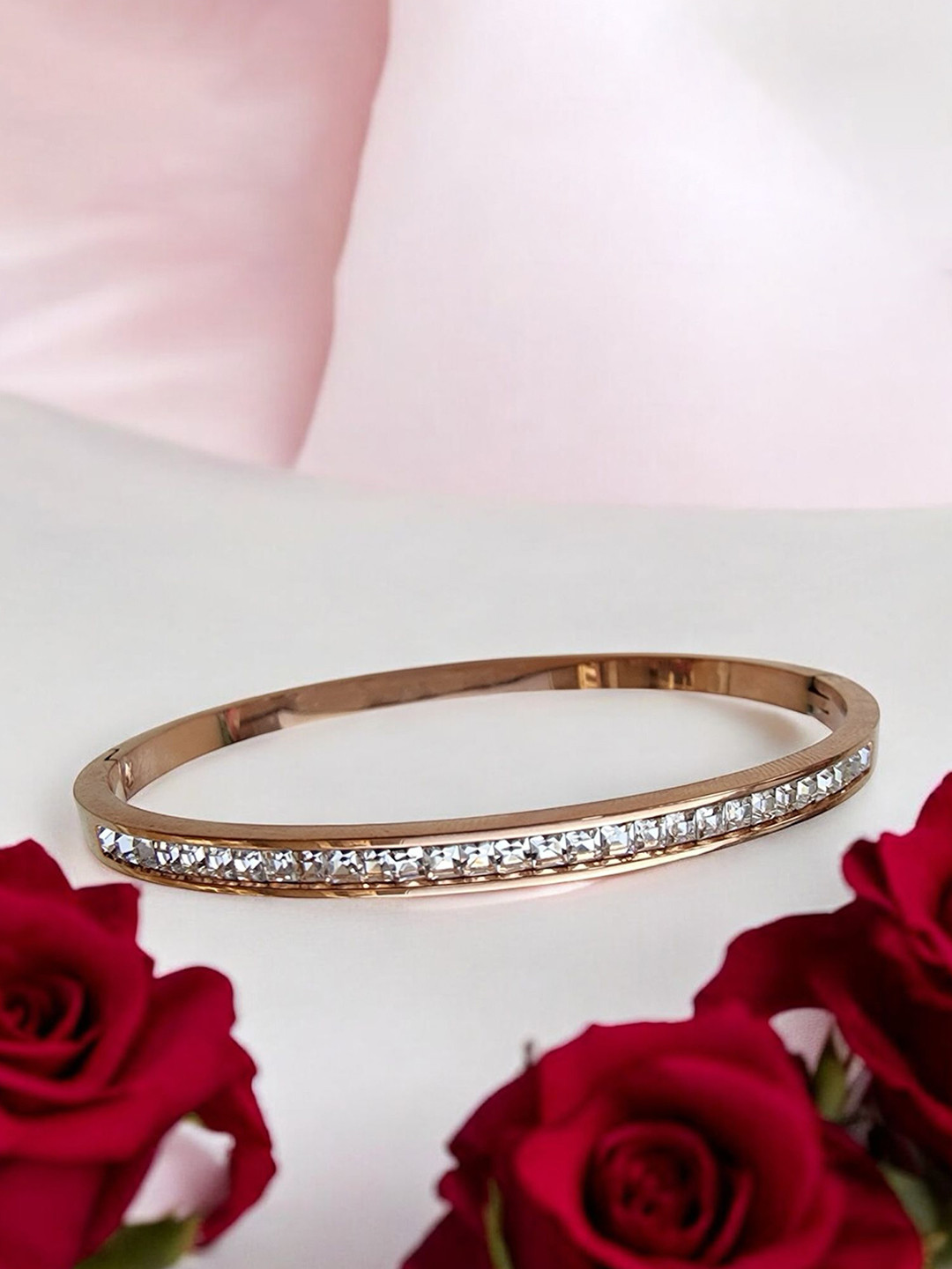 DKane Designs Women American Diamond Rose Gold-Plated Bangle-Style Bracelet