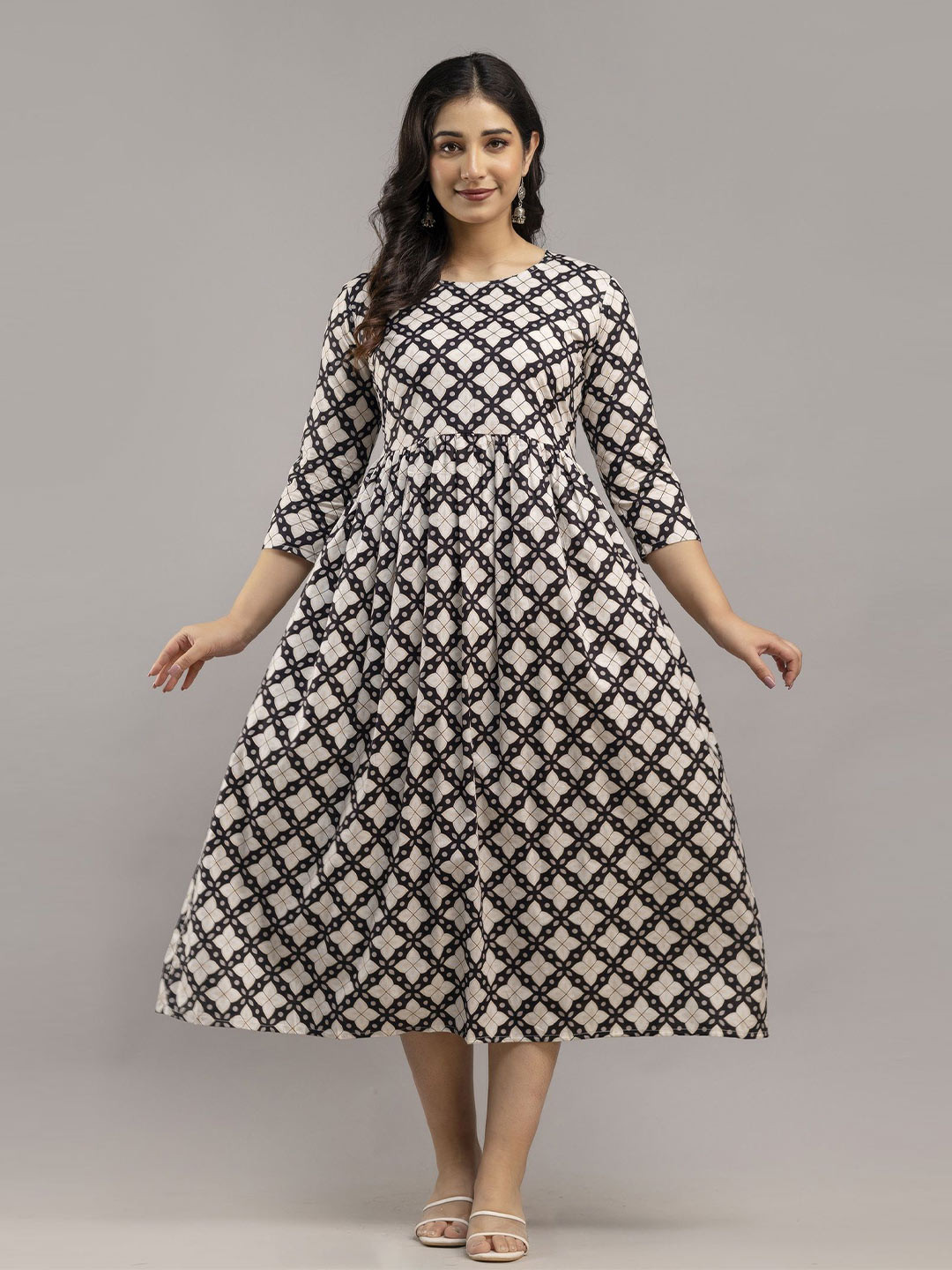 DEVEK Puff Sleeve Maxi Midi Dress