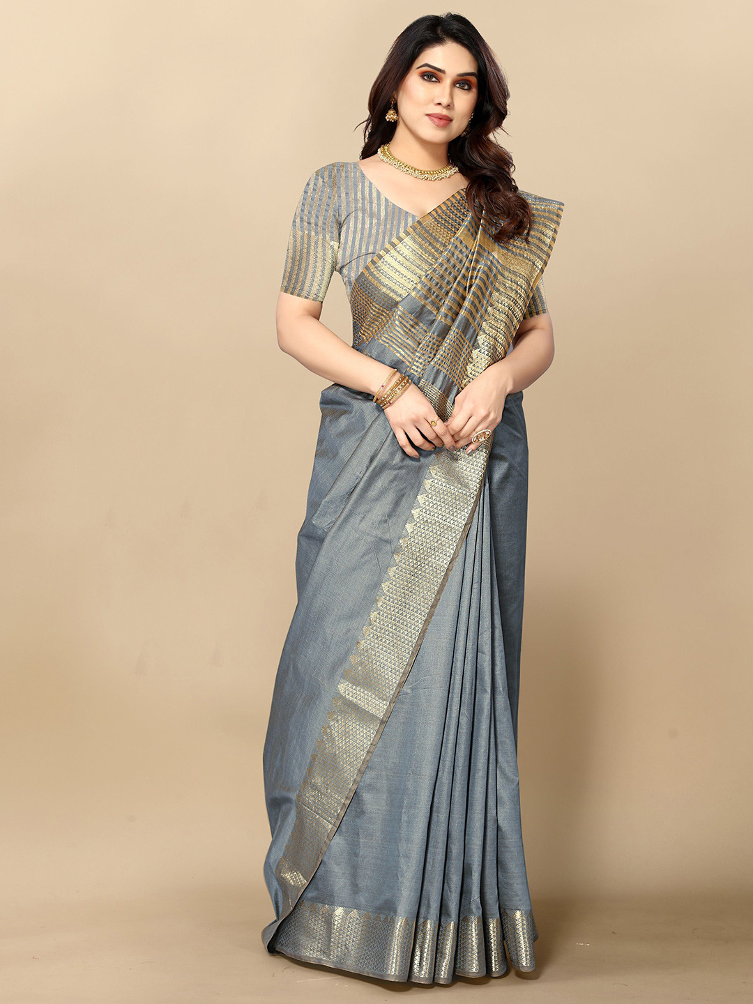 Moda Rapido Woven Design Zari Silk Blend Kanjeevaram Saree - Image 1