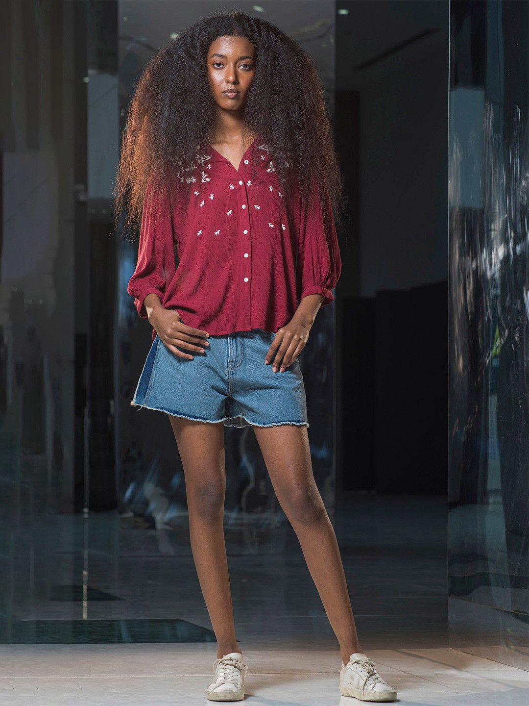 Virgio Pure Viscose Top With Intricate Contrast Embroidery