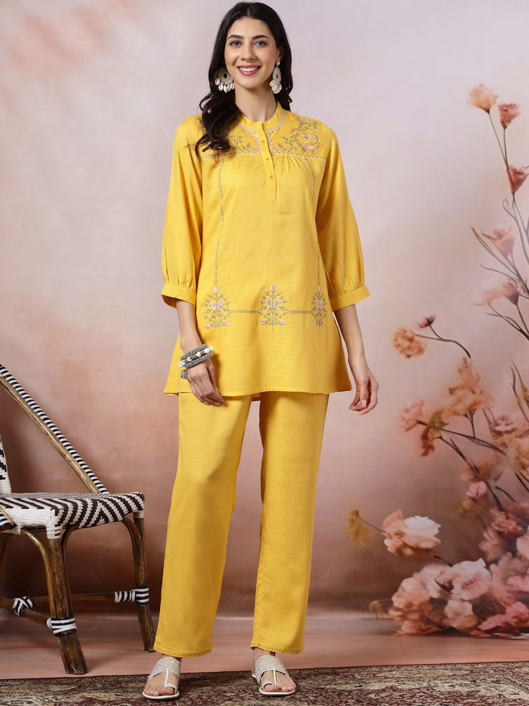 Nayam By Lakshita Embroidered A-line Viscose Kurta With Palazzo Co-ord Set for Women