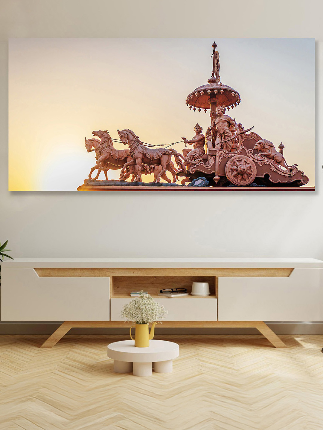 nestroots Copper-Toned & Yellow Majestic Horses Galloping at Sunset Canvas Wall Painting