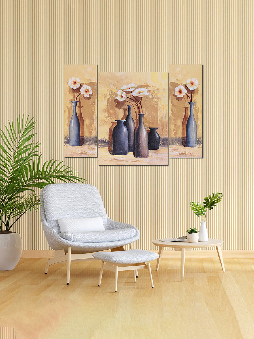 KuberIndustries Bottle Vases Wood 3 Pcs Wall Rectangle Paintings Wall Art - 12x18In