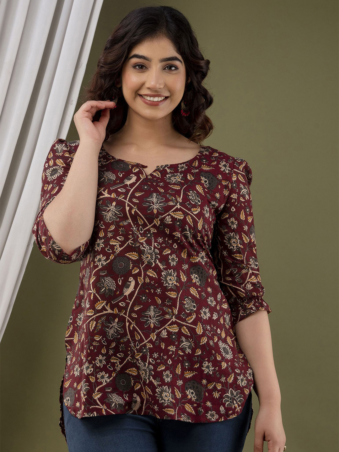 mad fury Floral Print Cotton Top