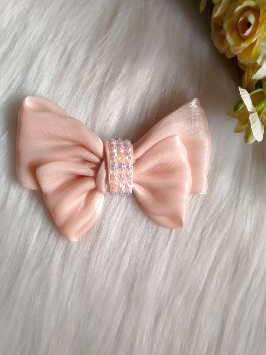 LYKAA Set of 1 Peach Ribbon Hair Bow With Brotch