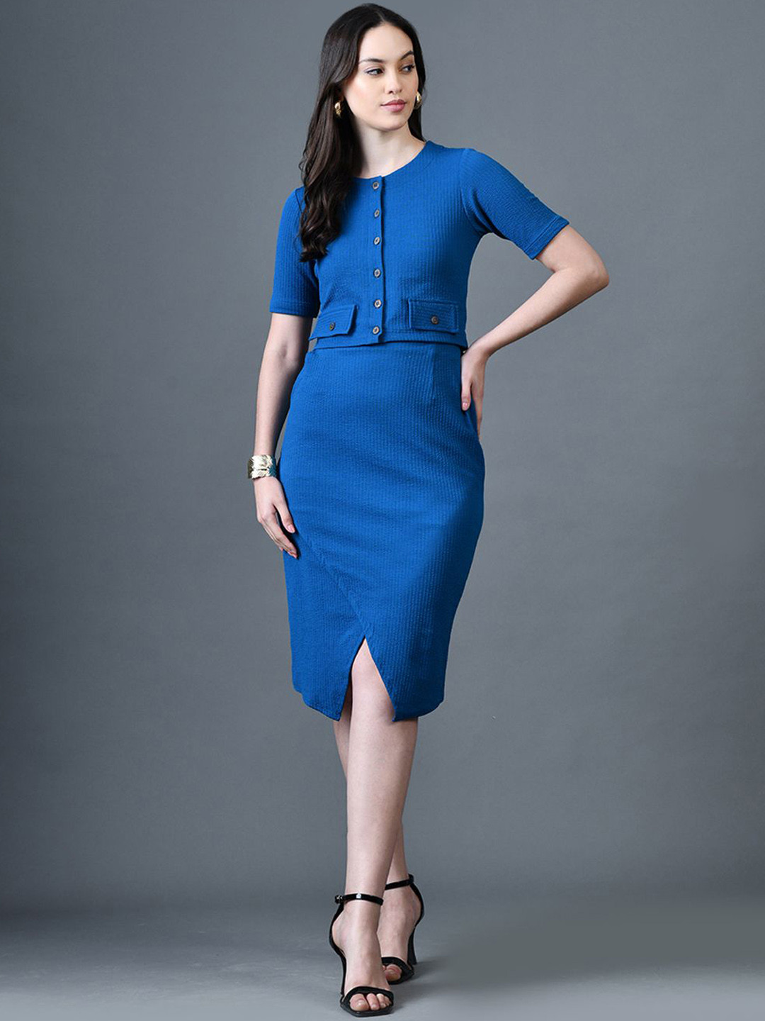 The Roadster Lifestyle Co Ribbed Short Sleeve Top & Skirt Co-Ords