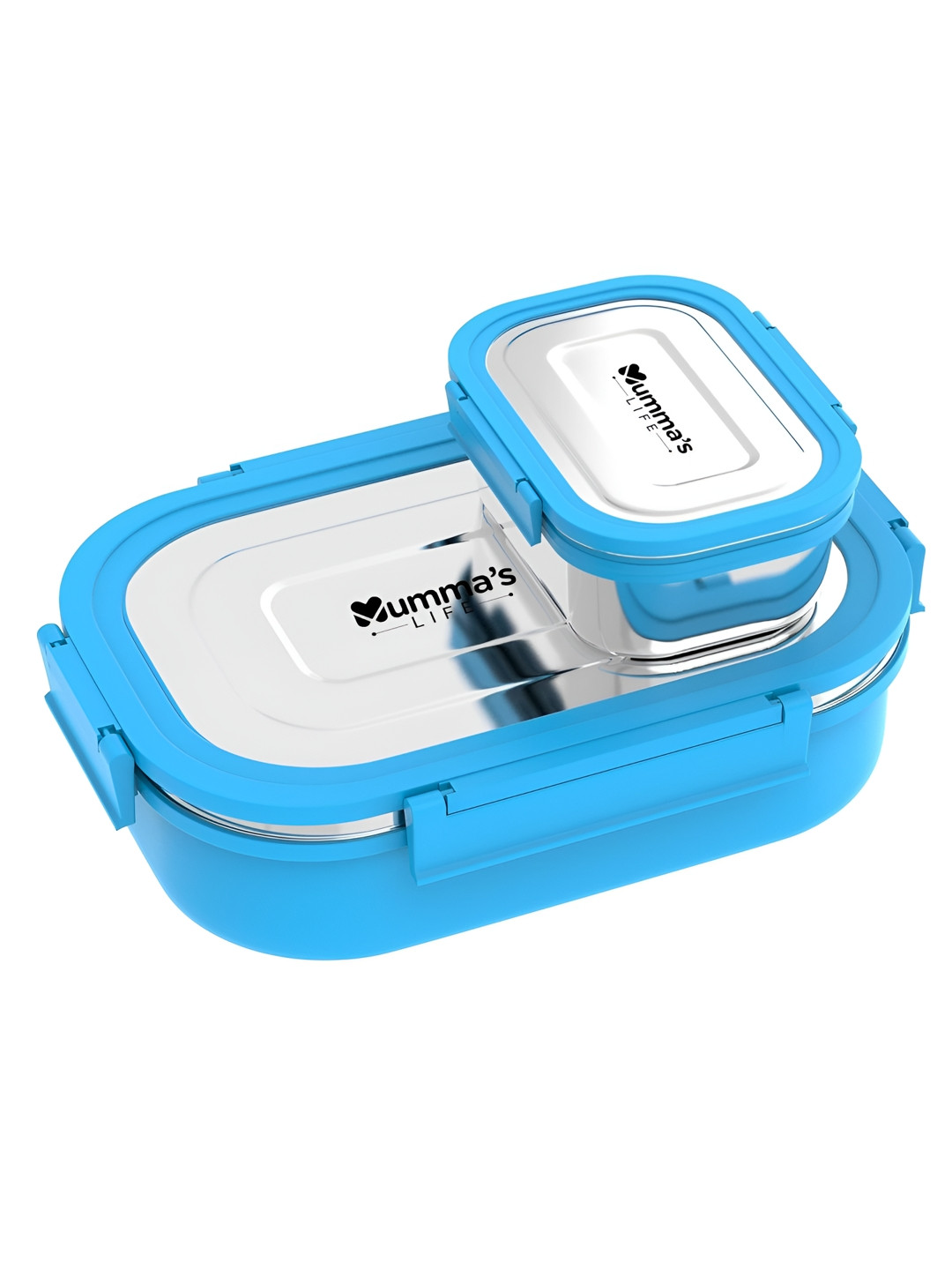 Mumma's Life Blue Solid Plastic Easy to Clean 2PCs Lunch Box With Spoon and Fork