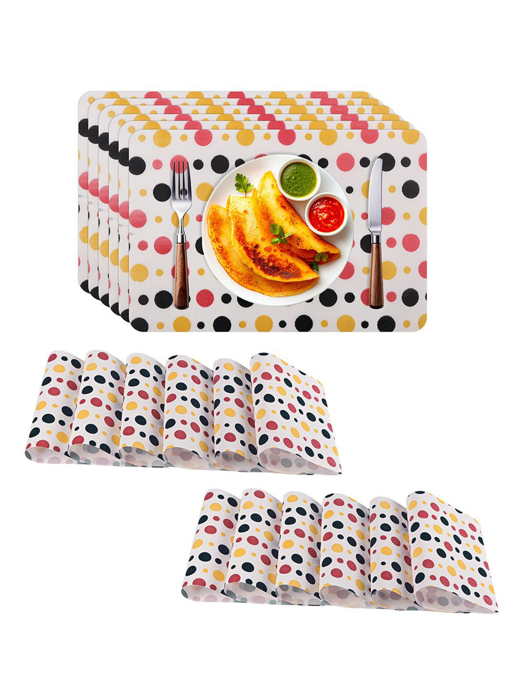 Kuber Industries 18-Pcs White & Red Polka Dot Printed Anti-Slip Dining Table Placemats