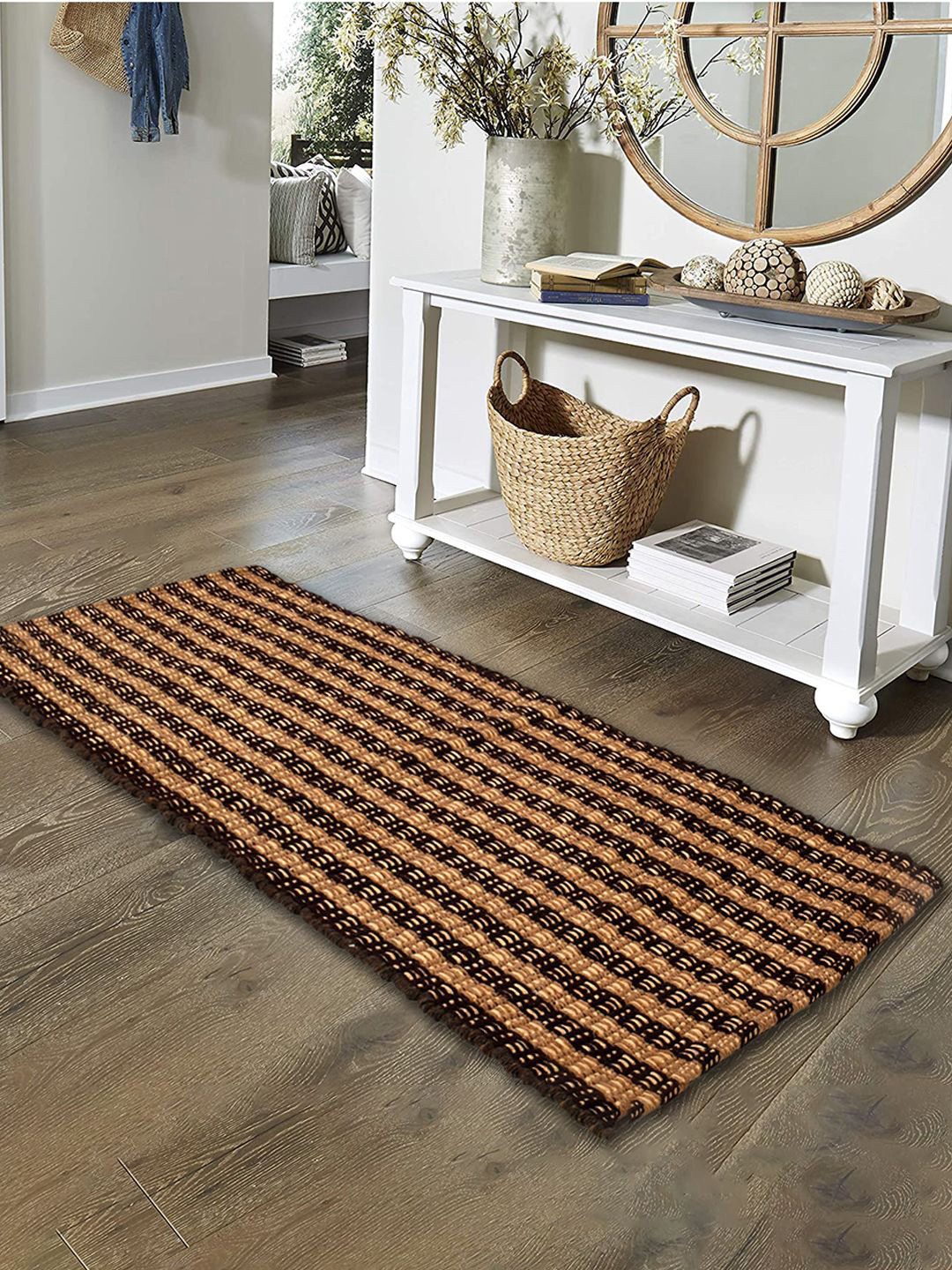 Kuber Industries Brown Strips Design Bedside Runner