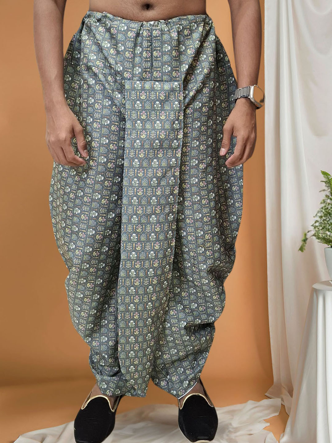 SHIWAM ETHNIX Printed Pitambari Ready To Wear Cotton Dhoti