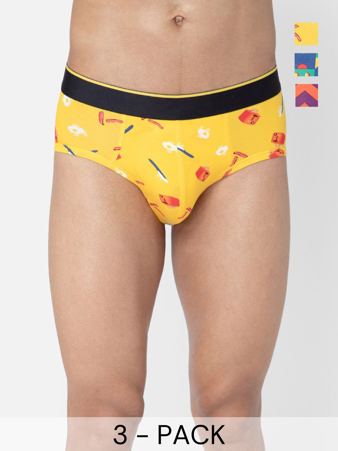 Bummer Men's Pack Of 3 Underwear Mircomodal Printed Brief - BRBRELZCH03S