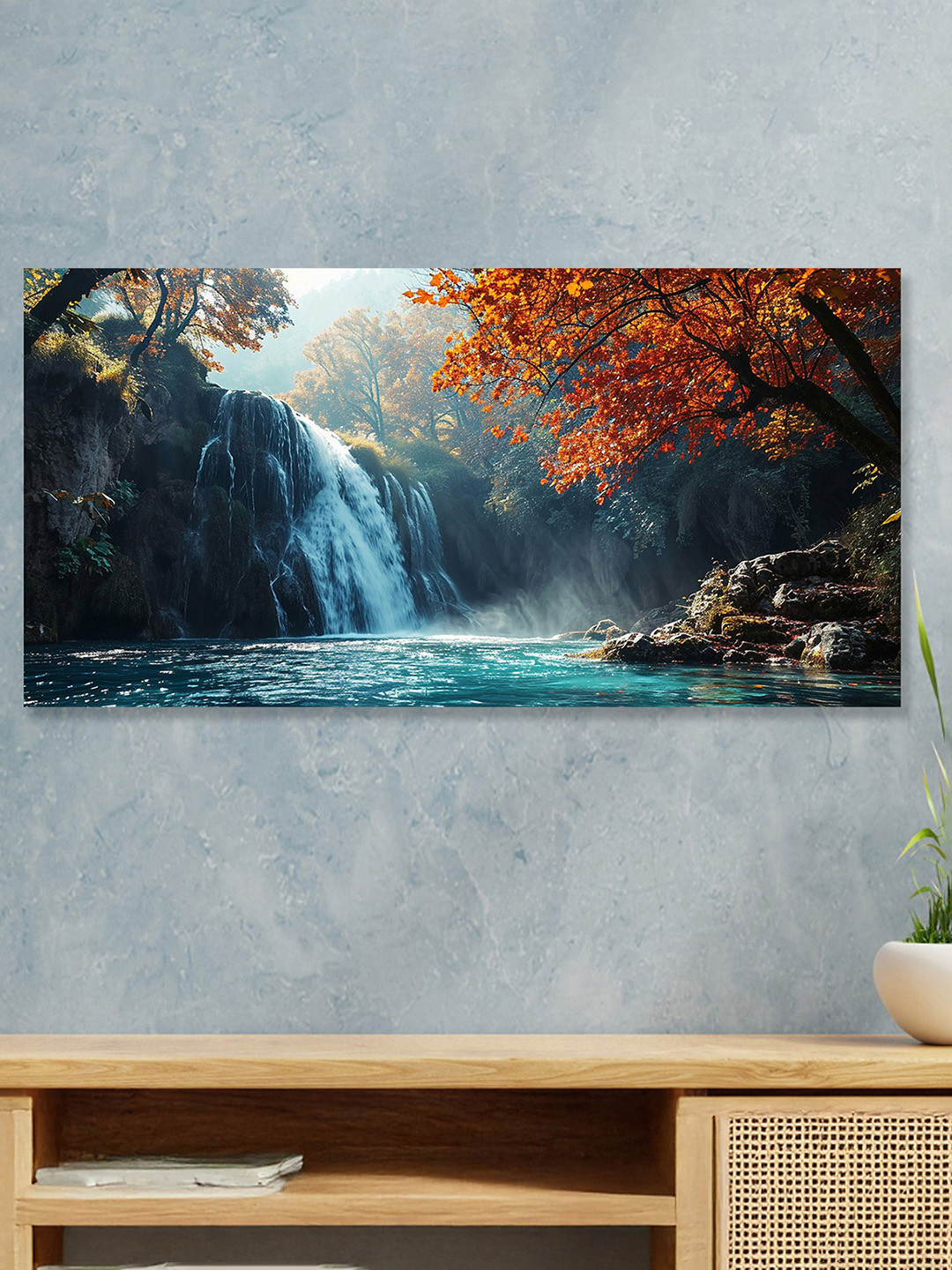 nestroots Blue & Orange Radha Krishna: Colors of Love Canvas Religious Wall Painting