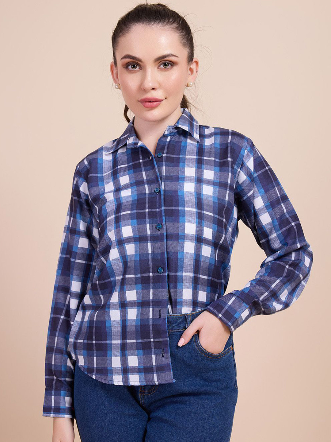 ANN SPRINGS Women Tartan Checks Opaque Checked Casual Shirt