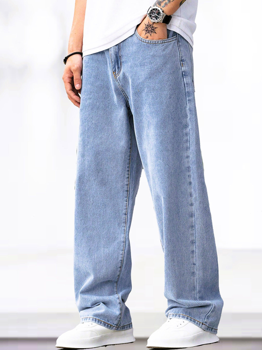 ZAYSH Men Low Distress Light Fade Stretchable Jeans - Baggy