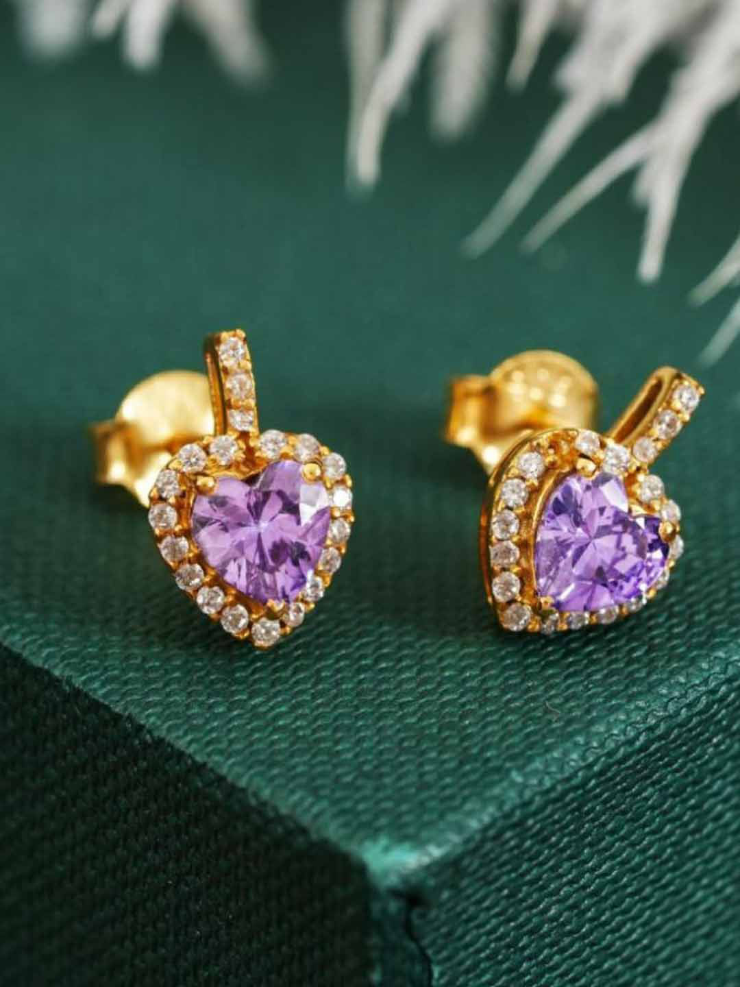 Soraya Luxe 925 Sterling Silver 18K Gold Plated Amethyst Heart Studs