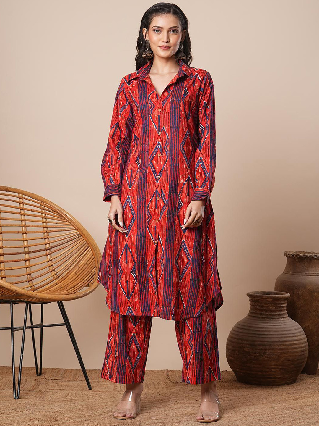 FASHOR Stripes A-Line Top With Trouser Co-Ords