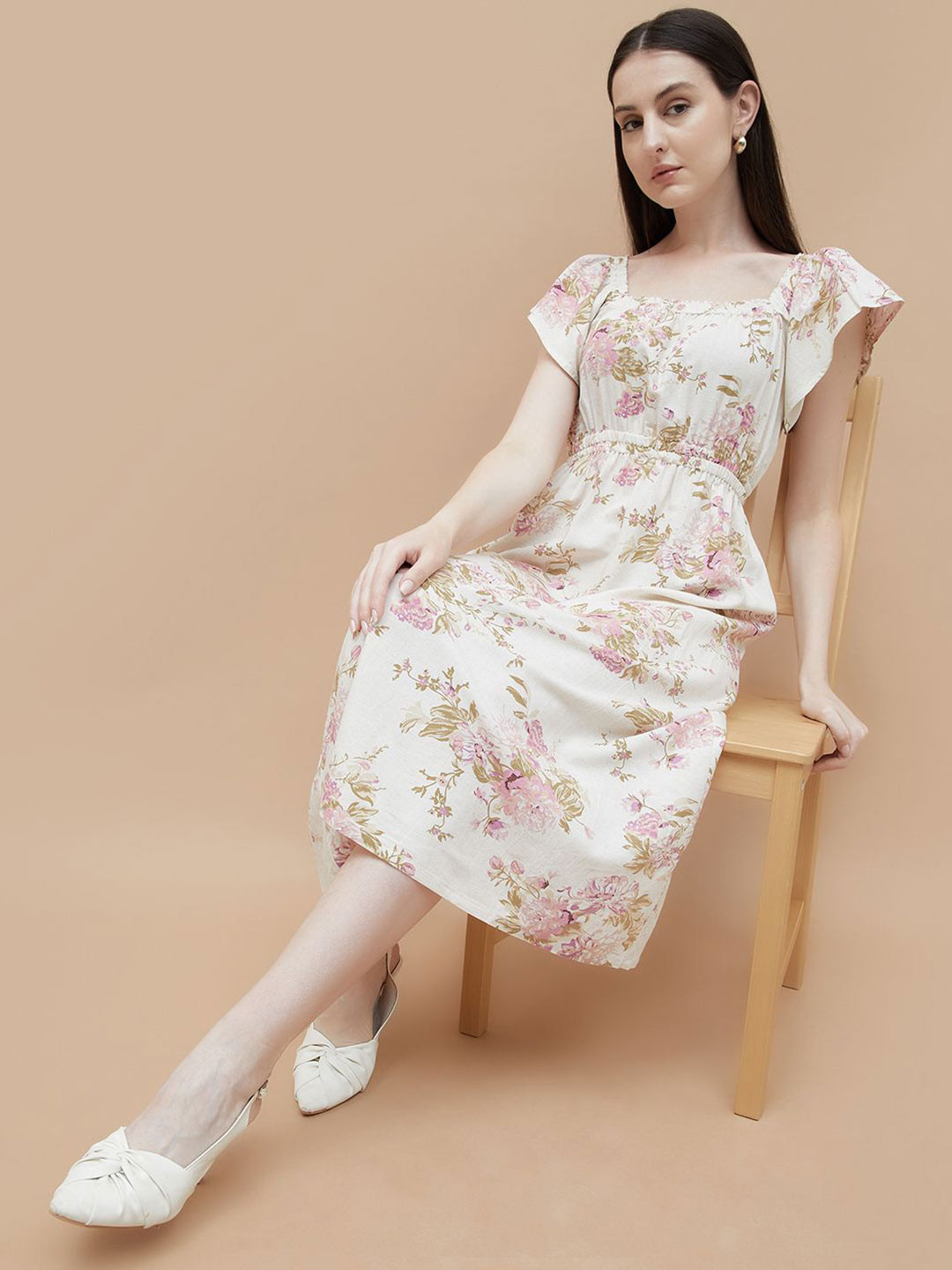 CODE by Lifestyle Floral Print Flutter Sleeve A-Line Maxi Dress
