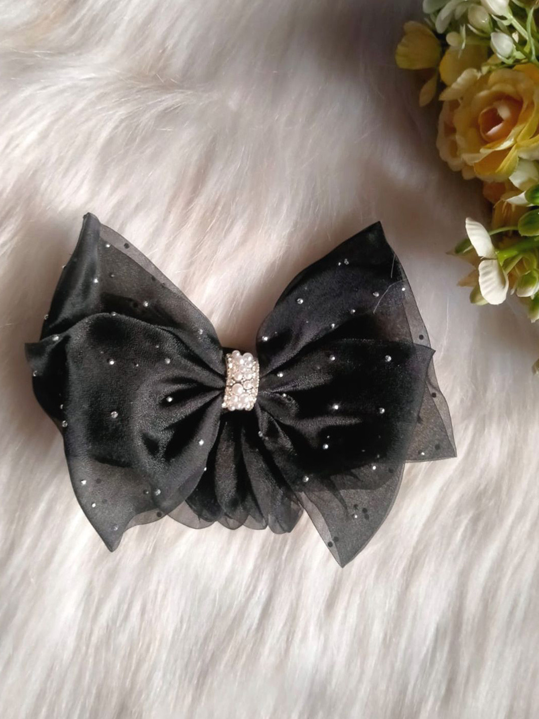 LYKAA Set of 1 Black Stylish Hair Bow with Rhinestones