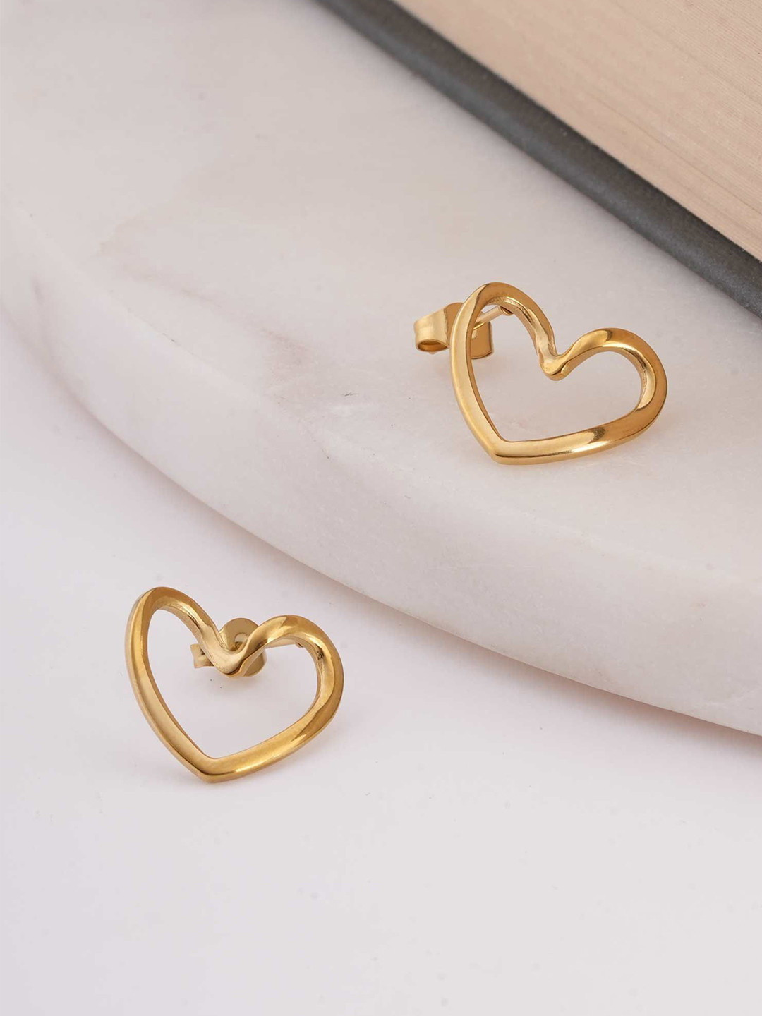 PALMONAS Heart Shaped Gold-Plated Studs