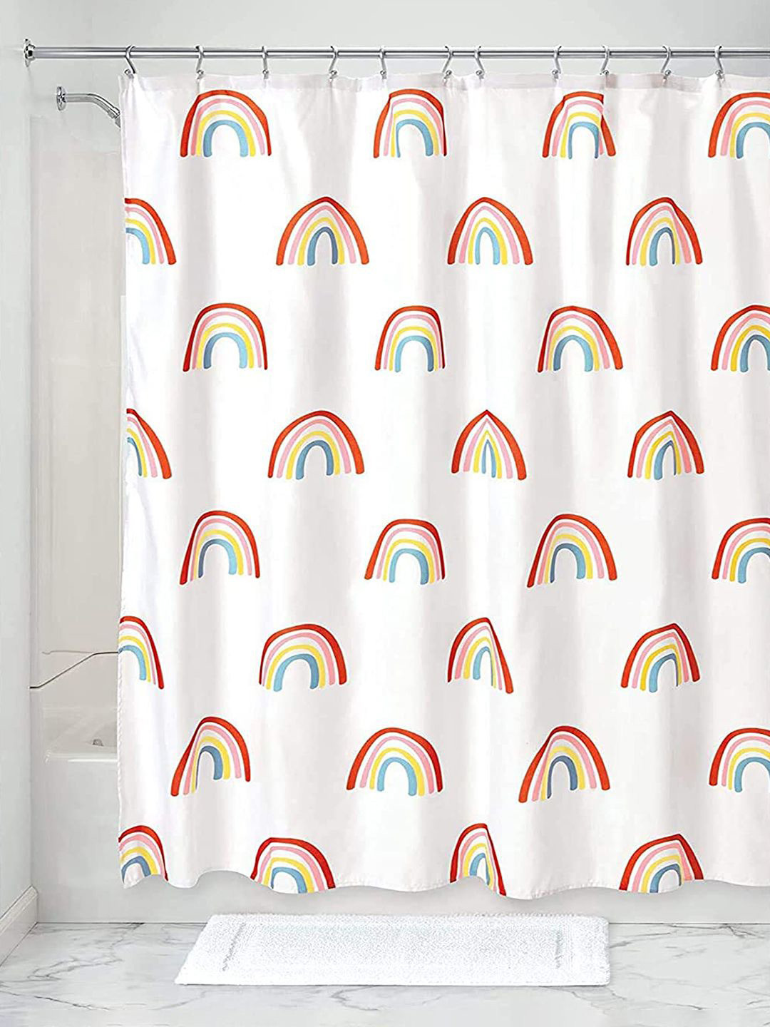 Kuber Industries 2-Pcs White Rainbow Print ShowerCurtains